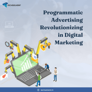 programmatic advertising in digital marketing with robotic arms operating a laptop.